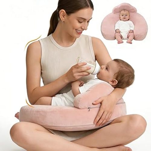 Nursing Pillow for Breastfeeding with Safety Fence- Wider Feeding Pillows for Enhanced Support & Comfort- Easier Nursing & Hand Free, Removable Cotton Cover, Warm & Soft Touch(Pink)