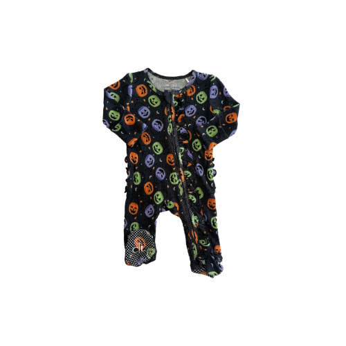 Halloween Bamboo Waffle Ruffle Zipper Footie in Candy Crawl | Caden Lane