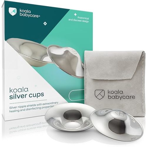 Koala Babycare The Original Nursing Cups 100% Silver – Nipple Shields for Nursing Newborn - Breastfeeding Essentials Protect and Soothe Cracked Nipples - Standard Size