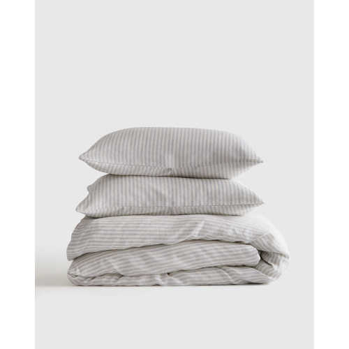 European Linen Stripe Duvet Cover Set in Mist/White Stripe