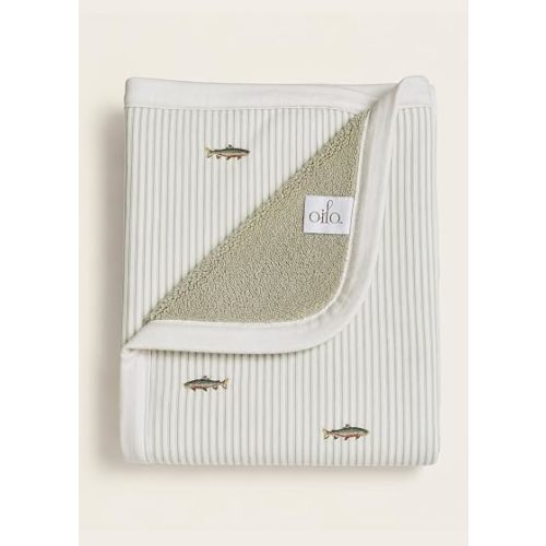Baby Blanket, Luxury Soft Plush Chenille Backing & Organic Cotton Jersey Print, Double Layered, 30" x 40", Rolled Jersey Edge Trim, Machine Washable, Perfect for Infant or Toddlers, Trout