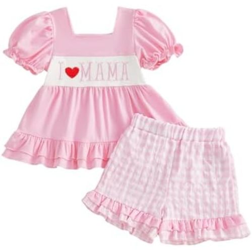 Toddler Baby Girl Summer Clothes Short Sleeves T-Shirt Tops and Ruffled Shorts Set Cute Summer Outfits 2Pcs