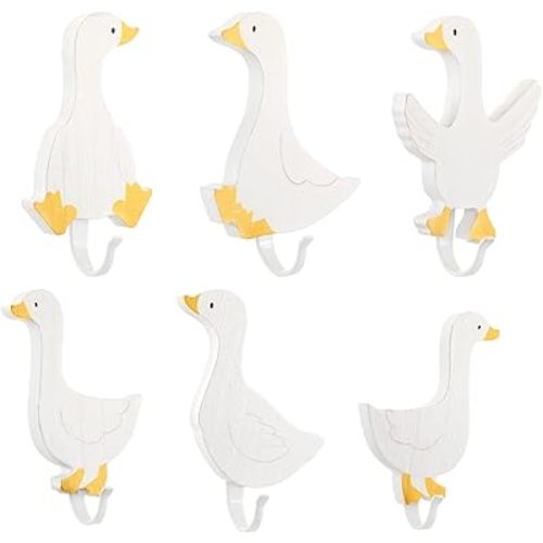 6 Pcs Decorative Goose Wall Hooks Kids Wooden Goose Baby Nursery Hooks Cute White Towel Hanger for Childs Nursery Bathroom Bedroom Home Decor