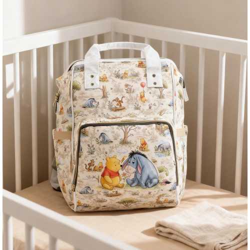 Winnie the Pooh and Eeyore Baby Diaper Backpack | Nursery Cartoon Print Bag