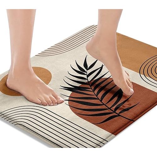 Britimes Boho Mid Century Bath Mat for Bathroom No Slip Geometric Abstract Washable Cover Floor Rug Carpets Floor Mat Bathroom Decorations 16x24 for Kitchen Bedroom