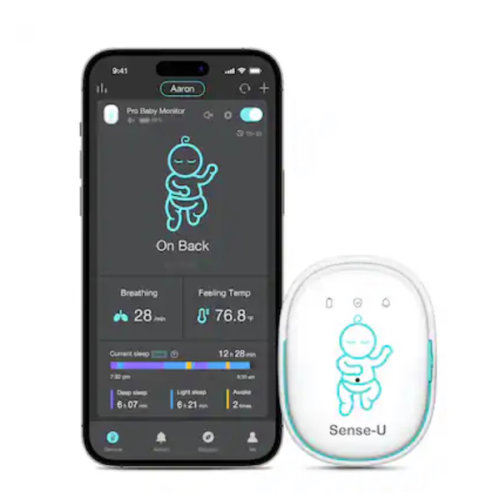 Sense-U - Pro Baby Movement Monitor Baby Sleep Tracker with Movement,Rollover,Sleep Space Temperature,Easy to Clip On - White