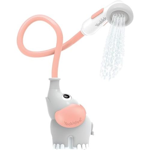 Yookidoo Baby Bath Shower Head - Elephant Water Pump and Trunk Spout Sprayer - One Handed Flow Control for Newborn Babies in Tub Or Sink (Pink)
