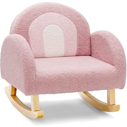 INFANS Kids Sofa, Toddler Rocking Chair with Solid Wooden Frame, Anti-Tipping Design, Plush Fabric, Children Armchair for Nursery Kindergarten Playroom Preschool, Gift for Boys Girls (Pink)