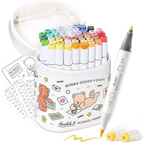 Ohuhu & Bobbie Goods Alcohol Markers, Co-branded 48-color Brush & Fine Alcohol Markers for Adult Artist Beginner Coloring Drawing Sketching Illustration, Honolulu B