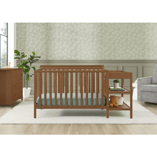 Delta Children Ellie 5-in-1 Convertible Crib and Changer - Greenguard Gold Certified, Chestnut