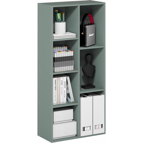 Furinno LUDER Book Shelf, 7-Cube Bookshelf, Bookcase with Open Shelves, 9.4 x 19.5 x 41.7, Easy Assembly, for Living Room, Bedroom, Home Office, Sage Green