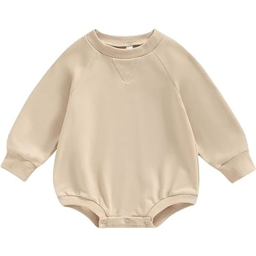Toddler Baby Boy Girl Bubble Romper Infant Oversized Plain Long Sleeve Crewneck Sweatshirt Bodysuit Cute Clothes