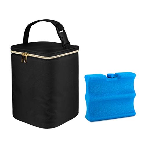 Teamoy Breastmilk Cooler Bag with Ice Pack for Working Mom, Black | Insulated Baby Bottles Bag Fit for 4 Baby Bottles Up to 9 Ounce, Breastmilk Cooler for Daycare