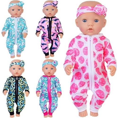 UNICORN ELEMENT 5 Sets 14-18 Inch Baby Doll Clothes Outfits Casual Wear for 17 Inch Baby Doll 10 Pcs Clothes and Headbands for 15-18 Inch