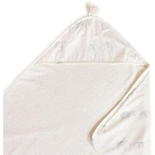 PEHR Hooded Towel, Follow Me Elephant | Absorbent French Terry & Soft Brushed 100% Cotton | 30” x 30”