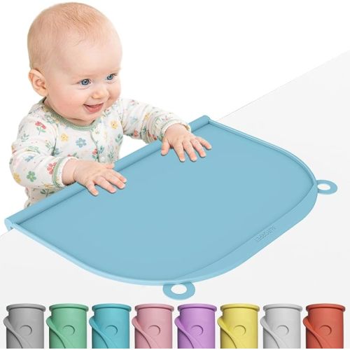 Large Silicone Suction Placemat, 17" x 12" Thick Table Mat with Edge-Bumper, Raised Edge Leakproof, Non-Slip for Toddlers Dining, Baby Eating, Kids Food Mat, Restaurant & Travel Essentials