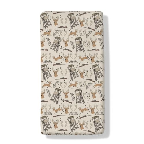 Deer Hunting Baby Crib Sheets Hunter Tree Stand Soft Breathable Baby Sheets Wild Animals Hunter Fitted Crib Mattress Cover for Standard Mattress 28x52in