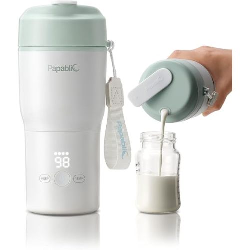 Papablic Portable Bottle Warmer for Home & Travel — 85W Fast Heating, Built-in Sterilizer, 4 Temp Settings, 6 Feeds per Charge, 3-Inch Wide Mouth, Fits Car Cup Holder
