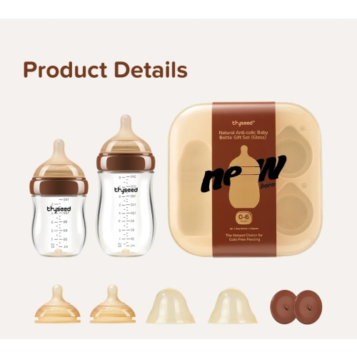 Thyseed Anti-Colic Glass Baby Bottle Foundation Gift Set | 0–6M