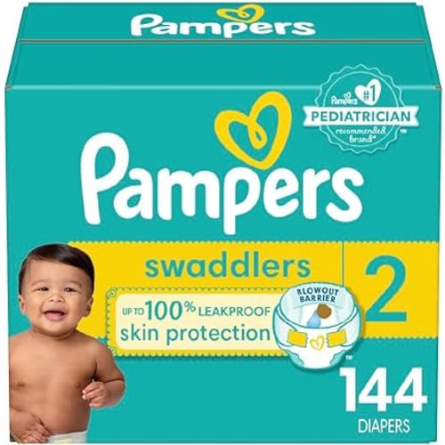 Pampers Swaddlers Diapers, Size 2 (10-22 lbs), 144 Count, Absorbent, Keeps Baby Dry and Comfortable, Skin Safe Disposable Baby Diaper