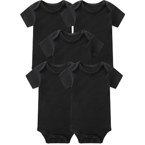 Bibimom Unisex Baby 5-pack Onesie Bodysuits Baby Boy Clothes Short Sleeve | Baby Clothes 0-24 Months White Black 100% Cotton Baby Onesie Outfits Registry Must Haves Essentials Gifts for Girls Boys