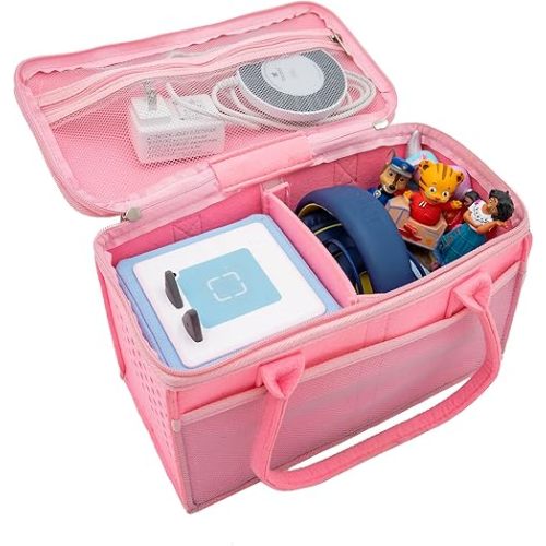 Lightweight Carrying Case for Toniebox Starter Kit – Pink | Travel Organizer with Mesh Pockets & Zipper Lid for Tonies Characters
