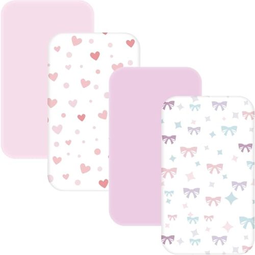 4 Pack Bedside Bassinet Sheets - 35"x20" Bassinet Sheets for Newton, Ezebaby, AMKE & Other Large Bedside Sleeper | Ultra Soft & Skin Friendly Bassinet Fitted Sheet for Girls(Purple)