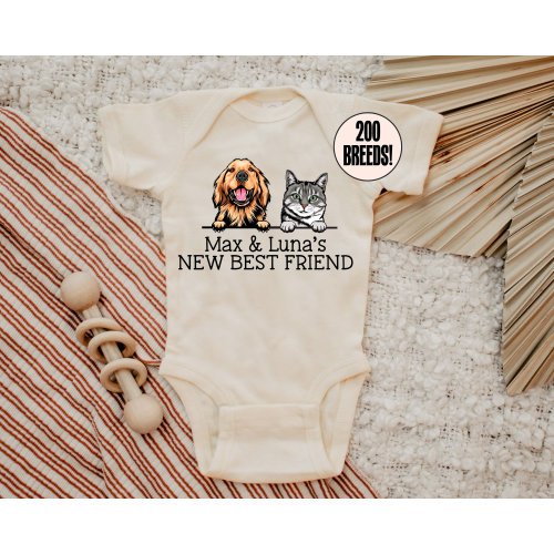 Baby Shower Gift, New Best Friend Dog Onesie®, Custom Dog Onesie®, Personalized Dog Name Onesie®, Baby Gift, Custom Pet Baby Onesie®