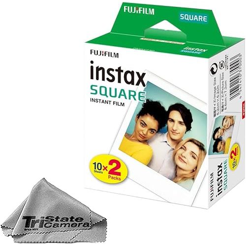 Fujifilm Instax Square Instant Film (20 Sheets) + TSC Microfiber Cleaning Cloth – for SQ1, SQ6, SQ10, SQ20 & Square Link Printers