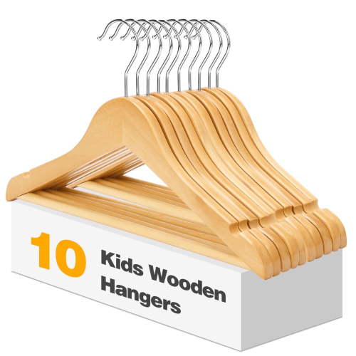 BagDream Kids Wooden Hangers 10 Pack Natural 12.75 Inch Child Clothes Closet Organizer