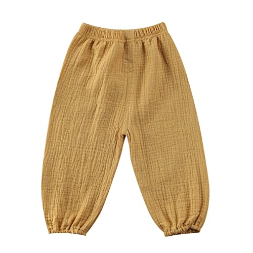 BULINGNA Toddler Kids Baby Boy Girl Cotton Linen Elastic Basic Harem Long Pants Bloomers Casual Joggers