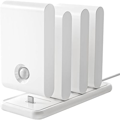 EZVALO Motion Sensor Light Indoor, 1500mAh Rechargeable Stair Lights, Magnetic & Dimmable, 3000K Soft White, Wireless Night Lights for Hallway, Stairway, Bathroom, 4 Pack with Charging Station