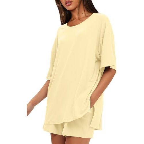 Darong Women's 2 Piece Lounge Set Short Sleeve Boxy T-shirt & Shorts Comfywear Summer Pajama Set Loungewear Set