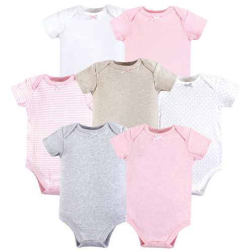 Hudson Baby Infant Girl Cotton Bodysuits 7pk, Girl Basic, 6-9 Months