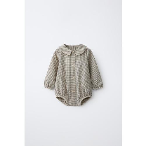 GINGHAM CHECK PRINT BODYSUIT - Green / Ecru | ZARA United States