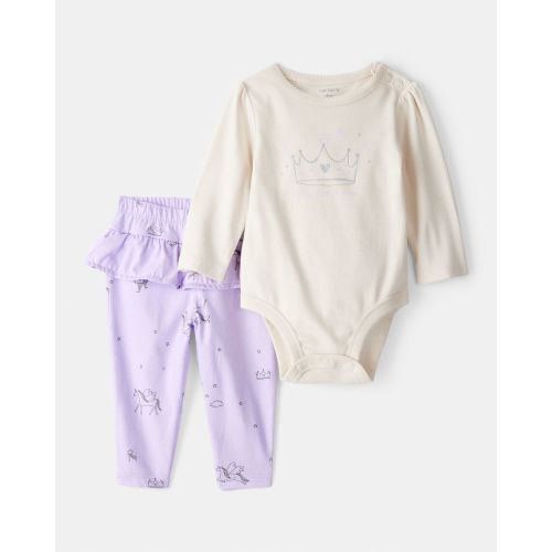 Baby Girl 'Daddy's Little Princess' Star Print Cotton Long-Sleeve Bodysuit & Pant Set - White/Purple - Carter's | Carter's