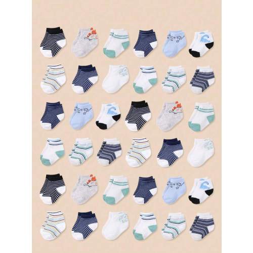 24 Pairs Infant/Toddler Dinosaur & Stripe Pattern Soft Socks, Suitable For Babies, Newborns, Toddlers. Christmas/Thanksgiving Gift, Quarter Socks, Baby Socks, Newborn Socks, Toddler Socks, Infant Socks, Socks For Children, Newborn Essentials | SHEIN USA
