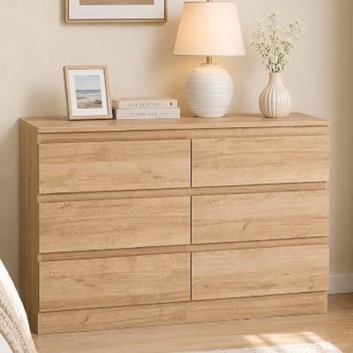 6 Drawer Dresser for Bedroom, Modern Dressers & Chest of Drawers with Handle-Free Design,Wood Storage Dresser with 6 Drawers for Bedroom,Closet