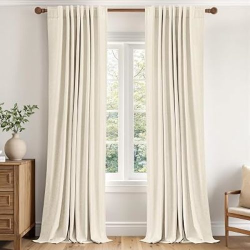 MIULEE 100% Blackout Linen Curtains for Bedroom 40W x 96L Cream Beige