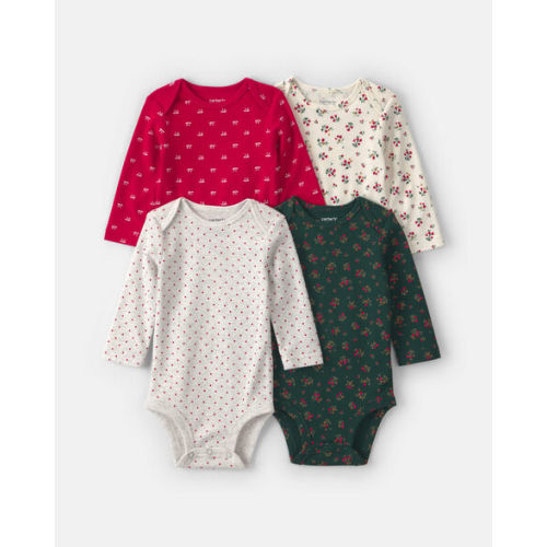 Baby Girl 4-Pack Bow Floral Long-Sleeve Multipack Bodysuits | Carter's