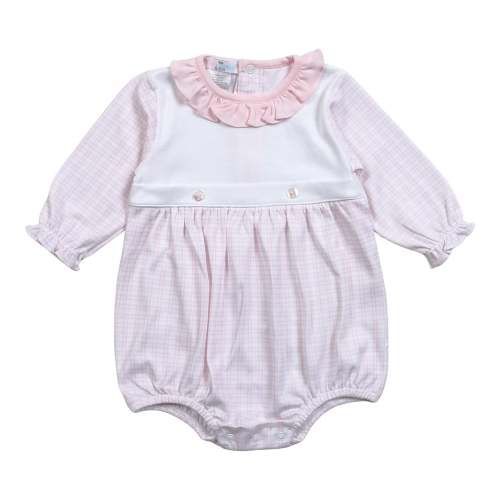 Girl's Pink Plaid Pima Long Sleeve Bubble