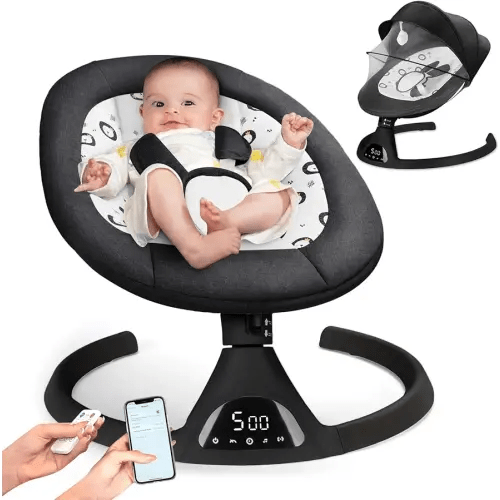 Baby Swing for Infants to Toddler Electric Newborn Swing with 5-Speed 5-Point Carabiner,with Bluetooth Music 10-Preset Melodies, Indoor and Outdoor use Black