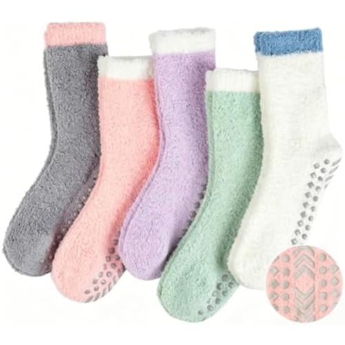 floconssy Fuzzy Socks with Grips for Women, Fall Cozy Fluffy Slipper Socks