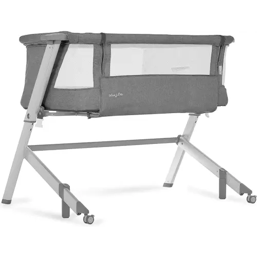 Dream On Me Skylar Bassinet and Bedside Sleeper, Adjustable Heights, Breathable Mesh Sides, Plush Mattress Pad, Wheels with Safety Locks & Tool-Free Assembly, Compact Fold & Travel Bag - Grey