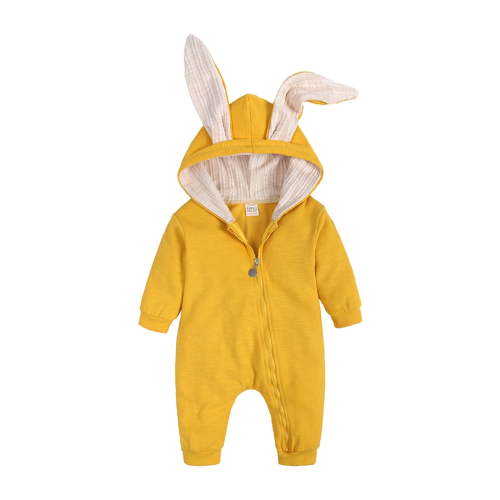 KONDYS Easter Animal Bunny Baby Romper Long Ear Rabbit Hoodie Romper Jumpsuit With Zipper 3-6M
