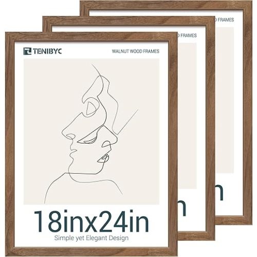 18x24 Walnut Poster Frame Set of 3 - Natural Brown, Solid Wood Picture Frame, Wall Hanging