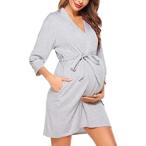 SWOMOG Women's Maternity Nursing Robe Pregnancy Breastfeeding Bathrobes 3 in 1 Labor Delivery Nightgowns