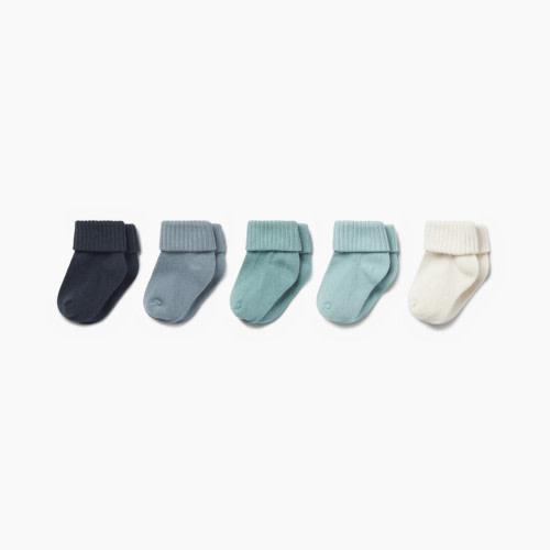 MORI Ribbed Socks 5 Pack - Blue Mix, 0 -6 M