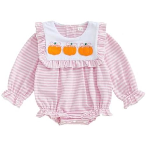 Baby Girl Halloween Pumpkin Ruffle Long Sleeve Bubble Romper