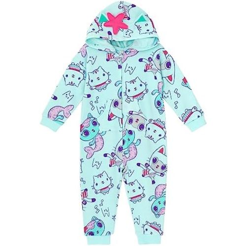 Dreamworks Gabby's Dollhouse Pandy Paws Cakey Cat MerCat Girls Fleece Zip Up Coverall Toddler to Little Kid